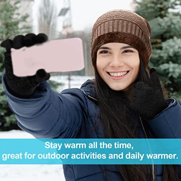 Winter Fleece Lined Beanie Scarf Gloves Set Thermal Plush Unisex Cozy Chic main image 4